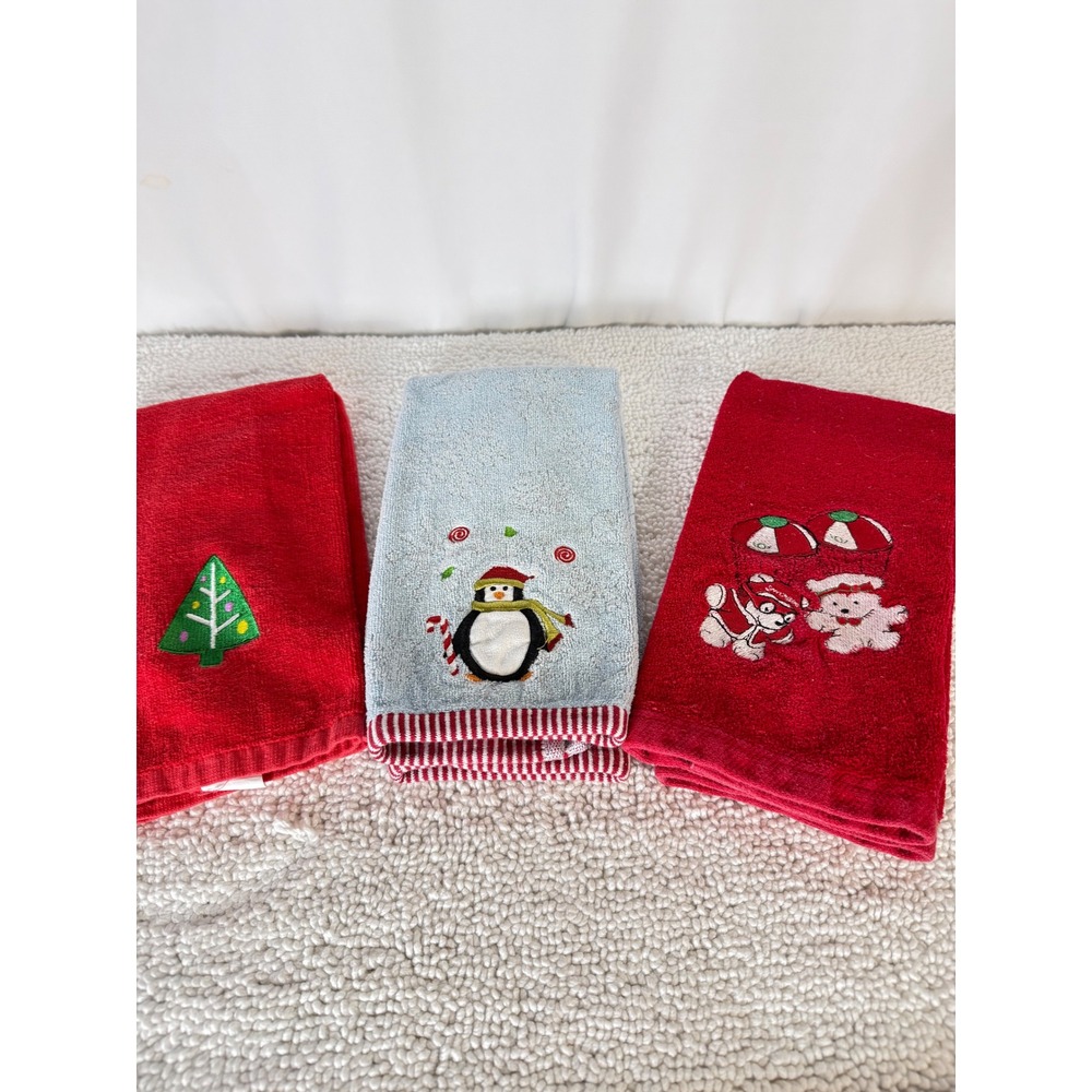 VTG Cannon Sterling Choice‎ Christmas Holiday Towels Set 3 Embroidered